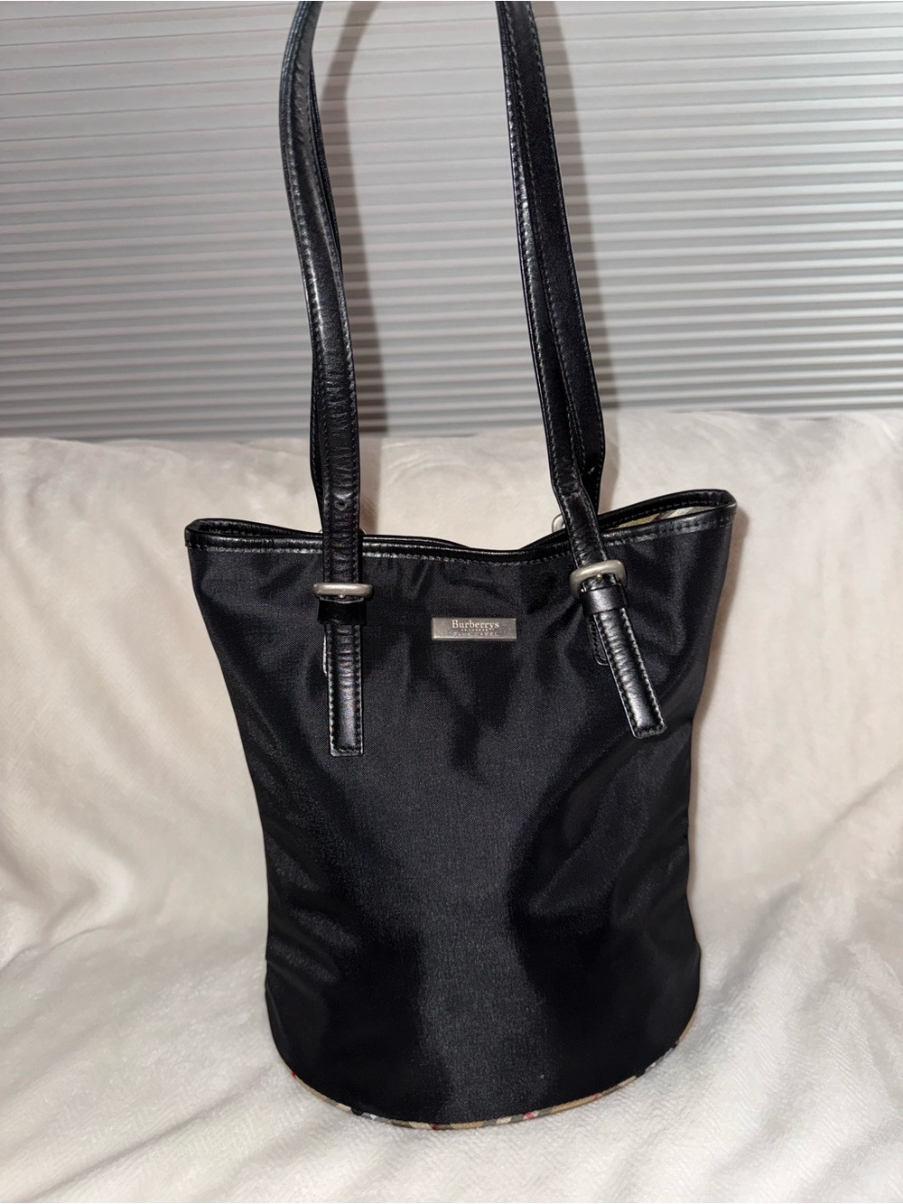 Burberry Black Nylon Tote with Leather Straps
